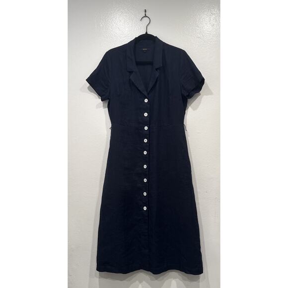 Quince European Linen Button Front Midi Dress Women’s Size Small Navy Blue READ - Picture 1 of 7